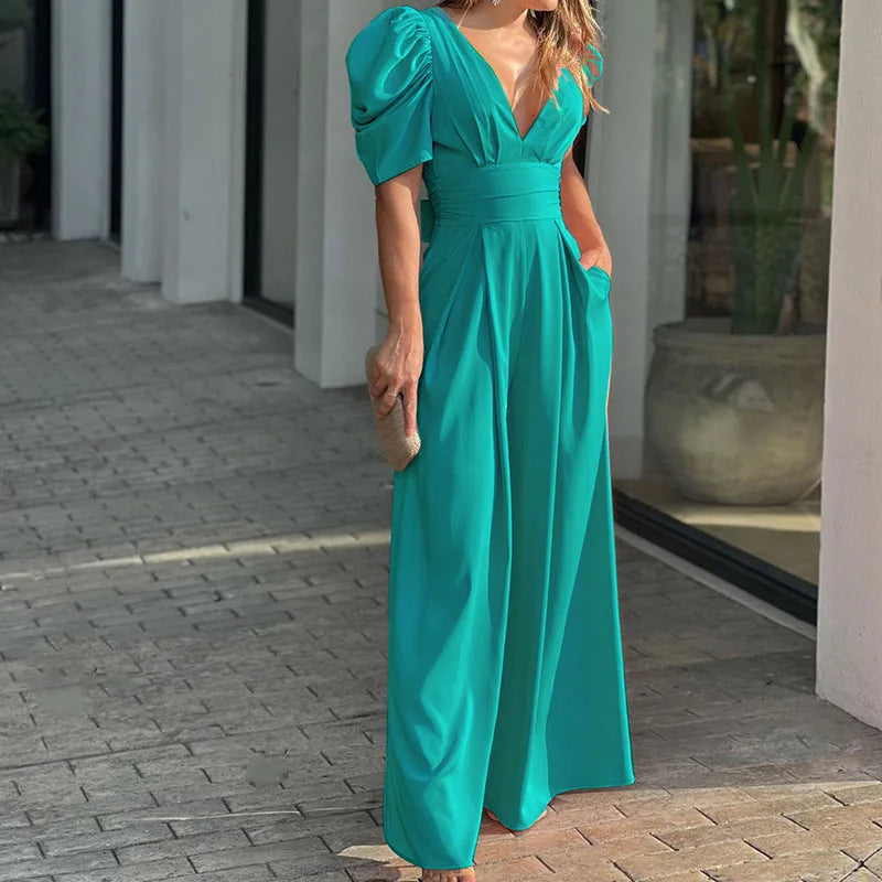 Eveloria Damen Jumpsuit Puffärmel Elegantes Design