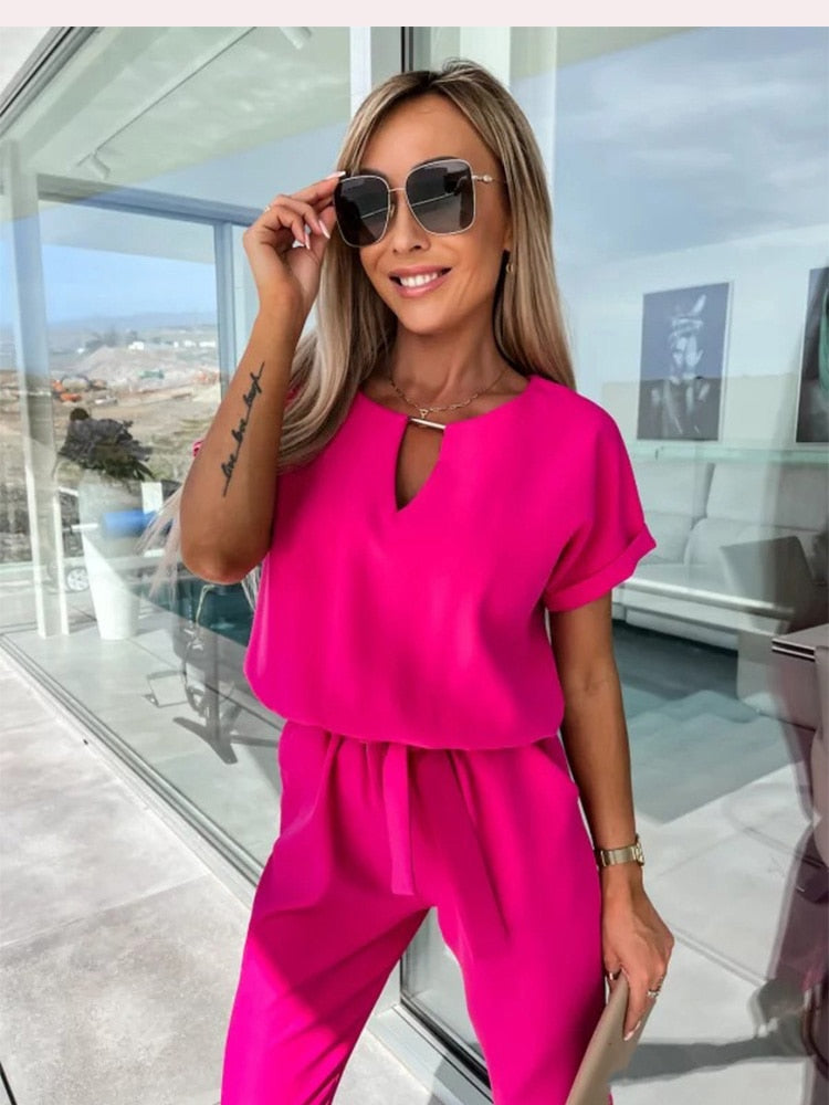 Eveloria Damen Jumpsuit Kurzärmelig Mit Gürtel