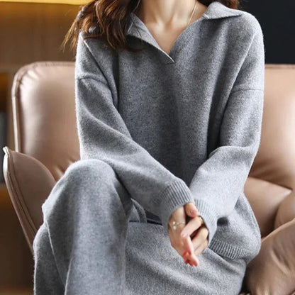 Damen Lässiges Polopullover- und Hosen-Set