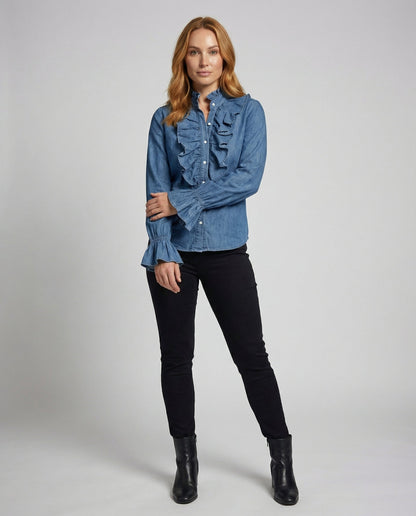 Elegante Damenbluse Rüschen Bluse Weiße Bluse