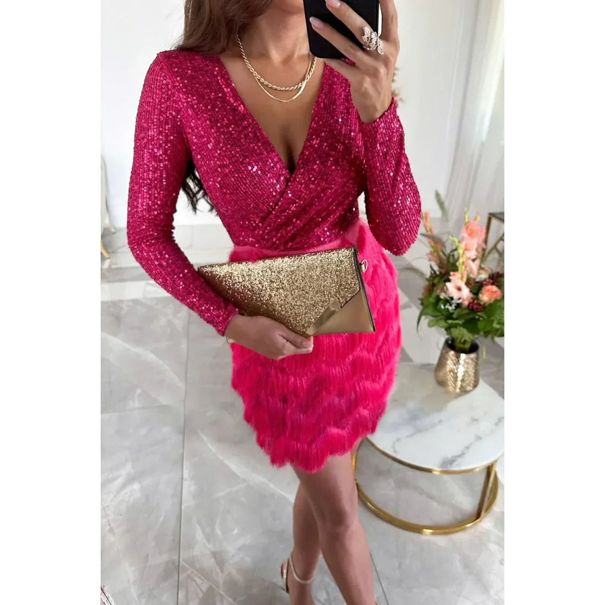 Eveloria Damen Paillettenkleid Elegant