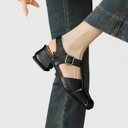 Damen Vintage-Sandalen Peeptoe Blockabsatz