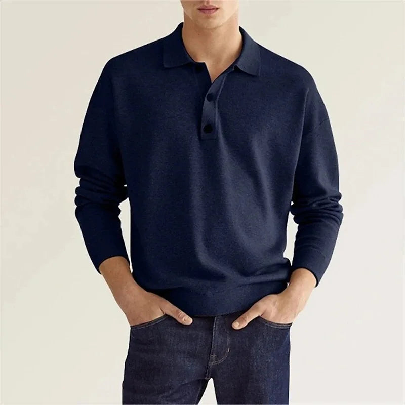 Herren Poloshirt Langarm Baumwolle Weiß