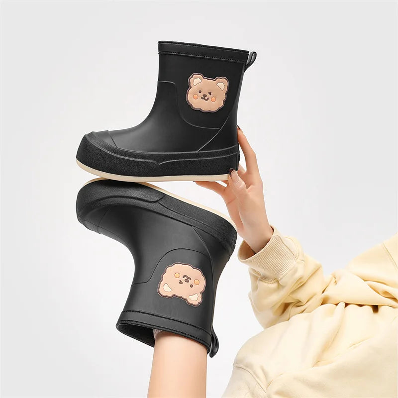 Eveloria Damen Gummistiefel Wasserdicht Knöchellang Bärenmuster