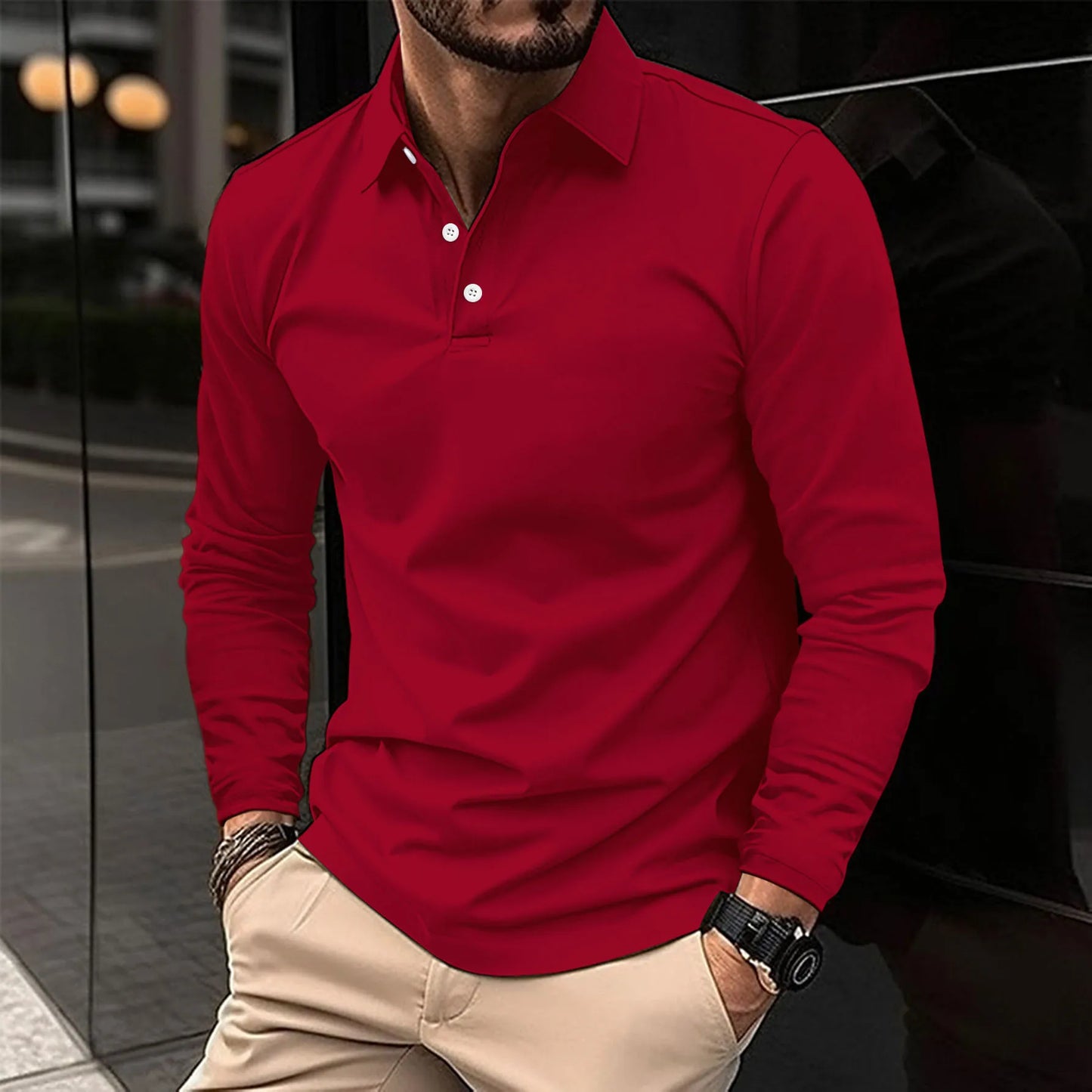 Gideon Herren Langarm-Poloshirt Klassisch