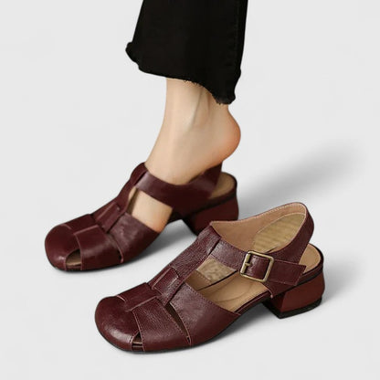 Damen Vintage-Sandalen Peeptoe Blockabsatz