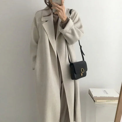 Damen Mantel Lang Warm Gürtel Weite Ärmel