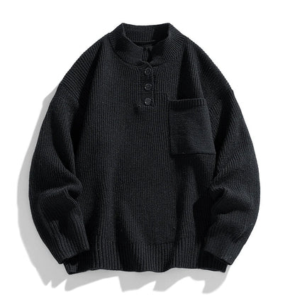 Herren Strickpullover Winter Knopfleiste