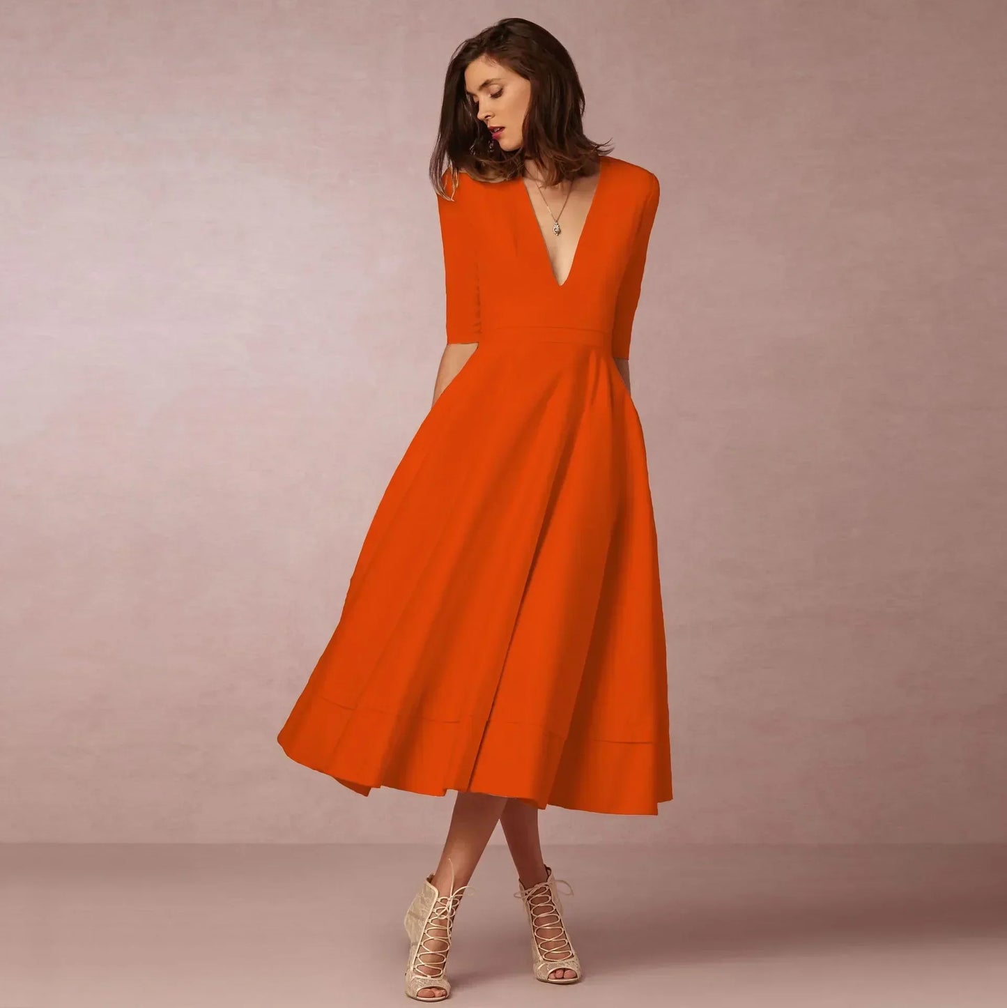 Damen Elegantes Midi Kleid Fließend
