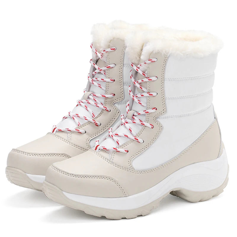Damen Schneestiefel Mid Calf Schnürstiefel Kunstfell gefüttert