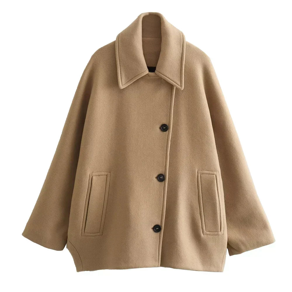 Damen Oversize Jacke Revers Knopfleiste