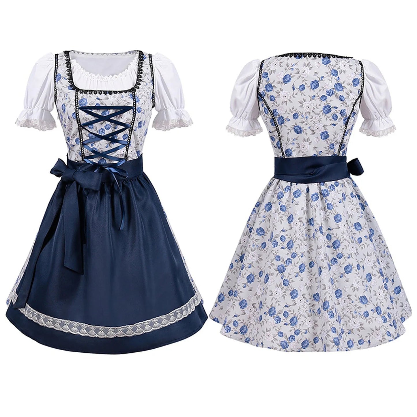Eveloria Damen Dirndl Kurzärmelig Spitze Blau