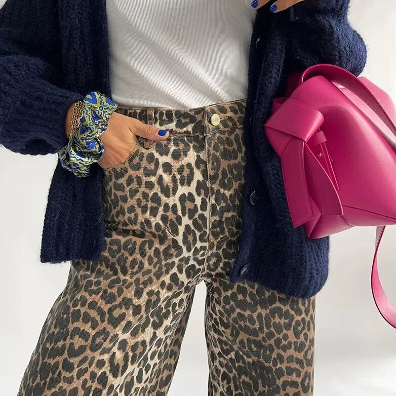 Eveloria Damen Jeans Leopardenmuster