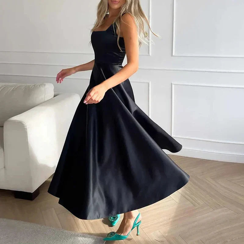 Damen Maxikleid Ärmellos Hohe Taille