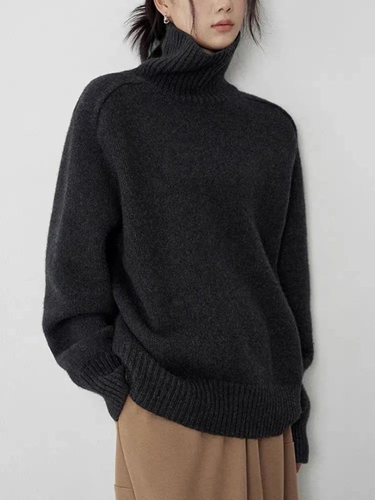 Eveloria Damen Oversized Sweatshirt Wollmischung Rippbesatz Beige