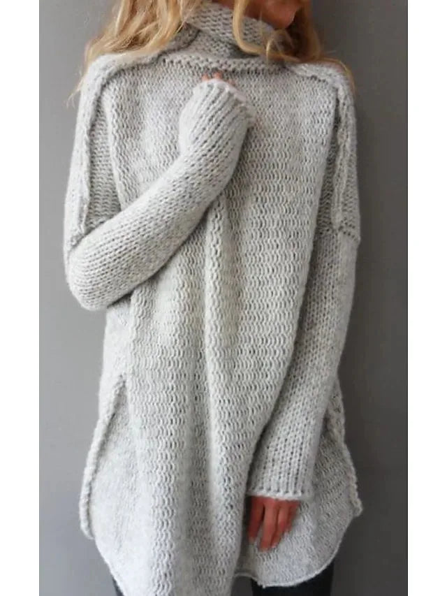 Damen Strickpullover Rollkragen Weich Beige