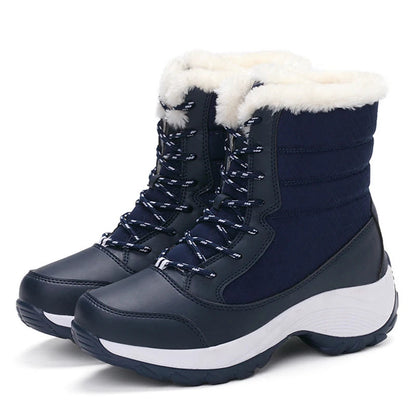 Damen Schneestiefel Mid Calf Schnürstiefel Kunstfell gefüttert