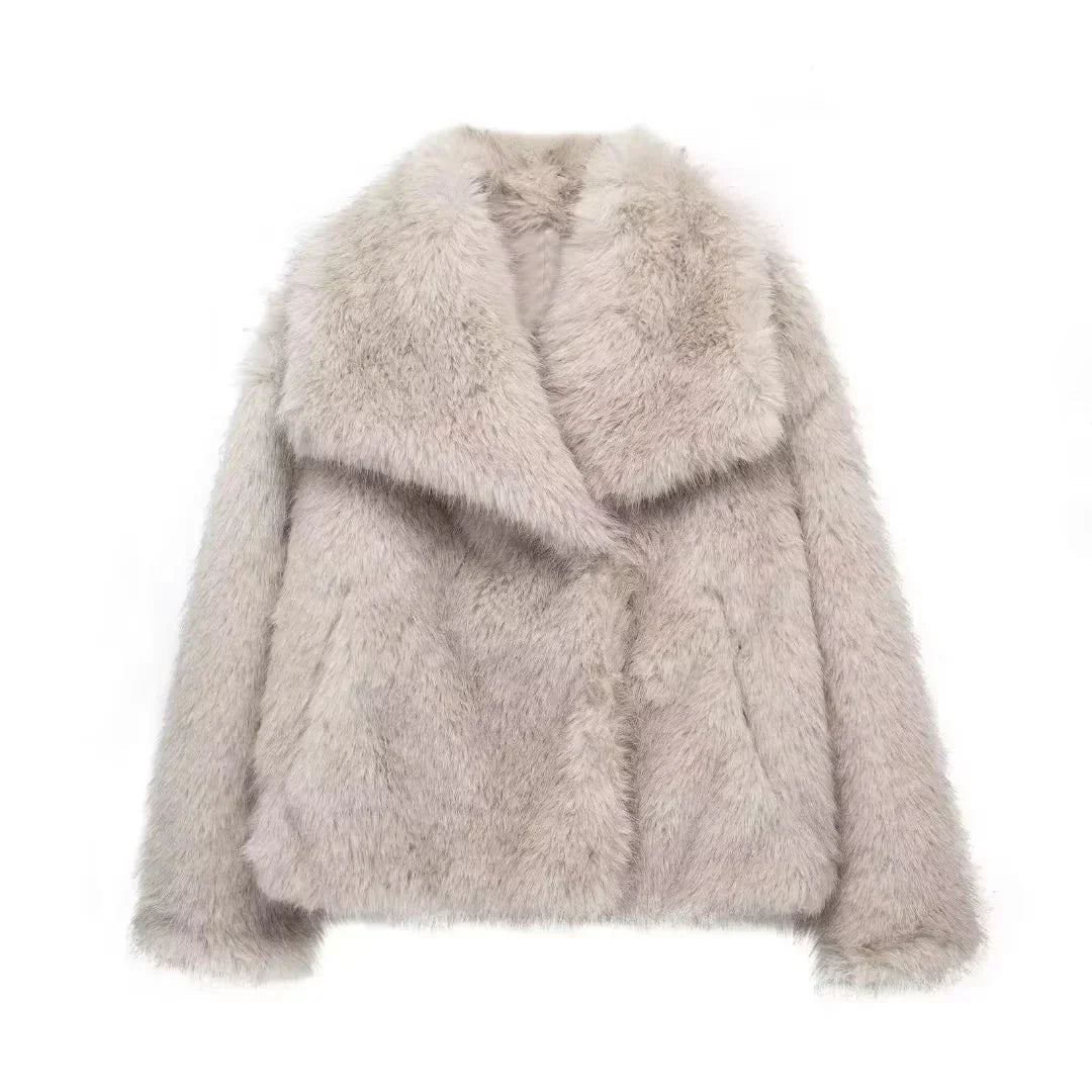 Damen Kunstfelljacke Uni Kuschelig Warm