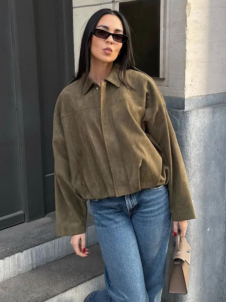 Damen Übergangsjacke Grün Lockerer Schnitt