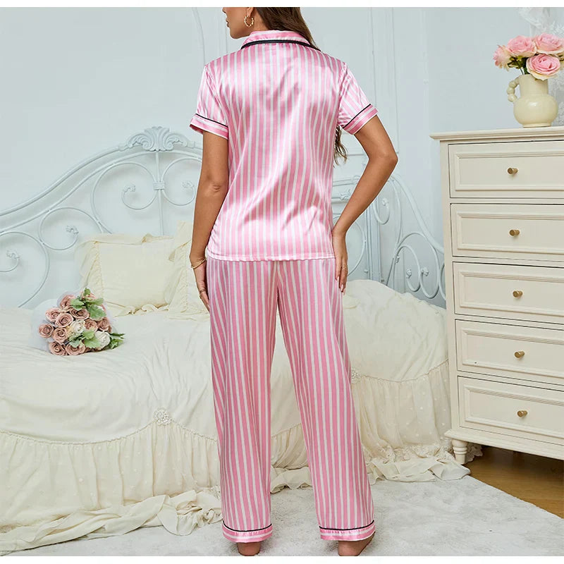 Damen Pyjama Set Zweiteiler Gestreift