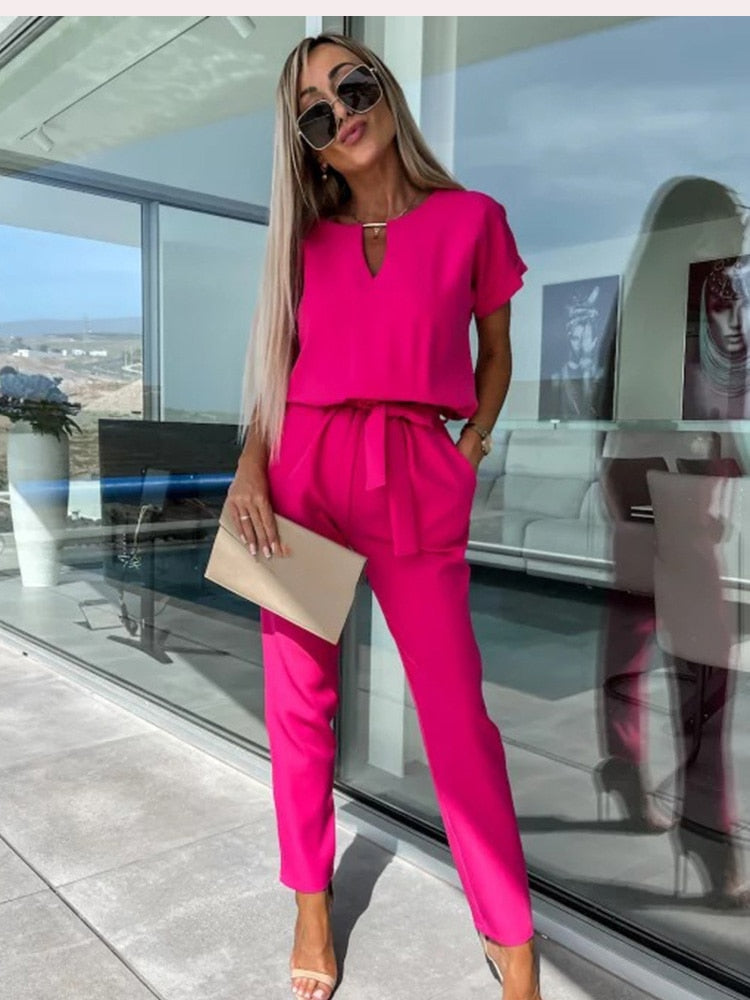 Eveloria Damen Jumpsuit Kurzärmelig Mit Gürtel