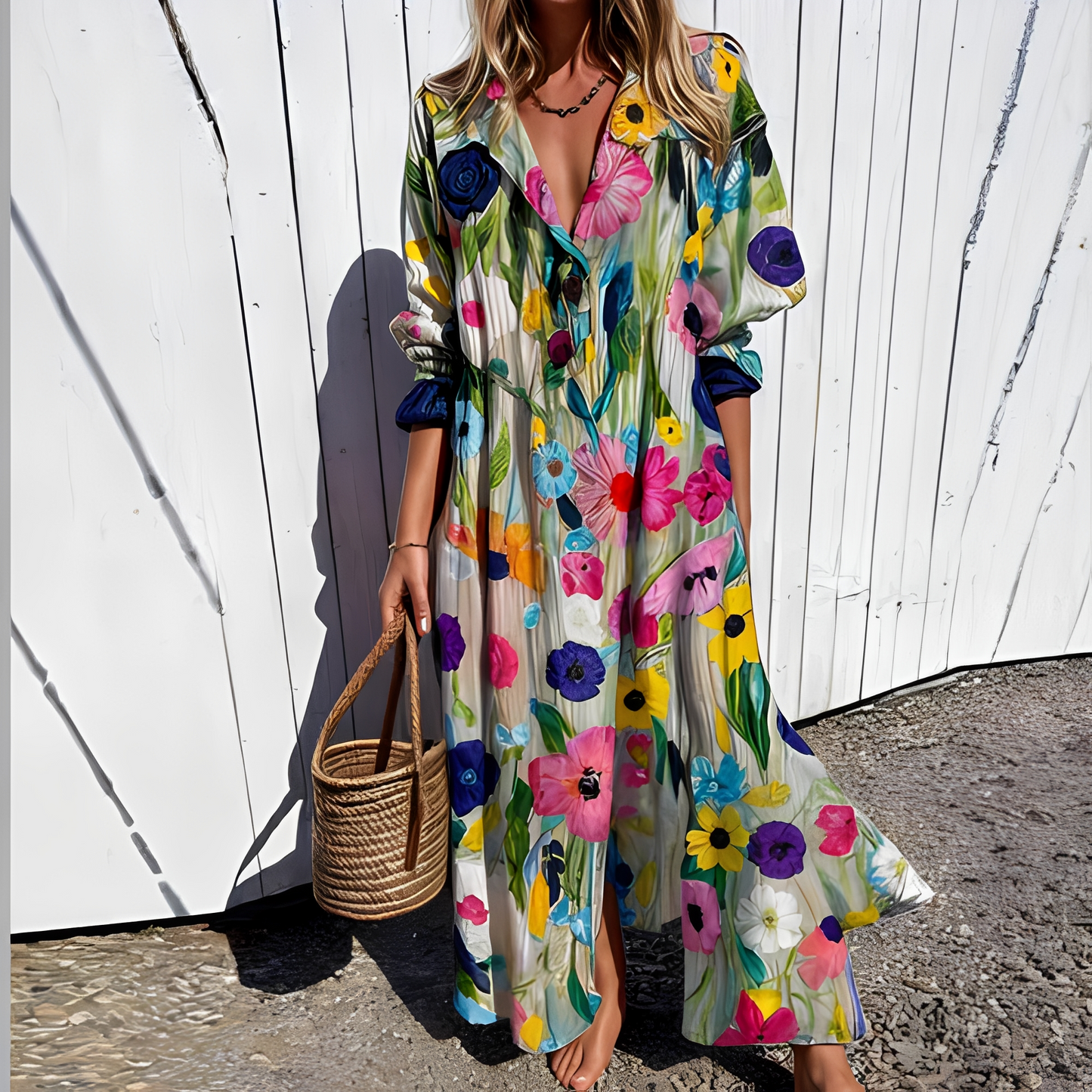 Damen Langkleid Sommer Elegantes Fließend Weiß