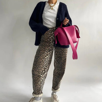 Eveloria Damen Jeans Leopardenmuster