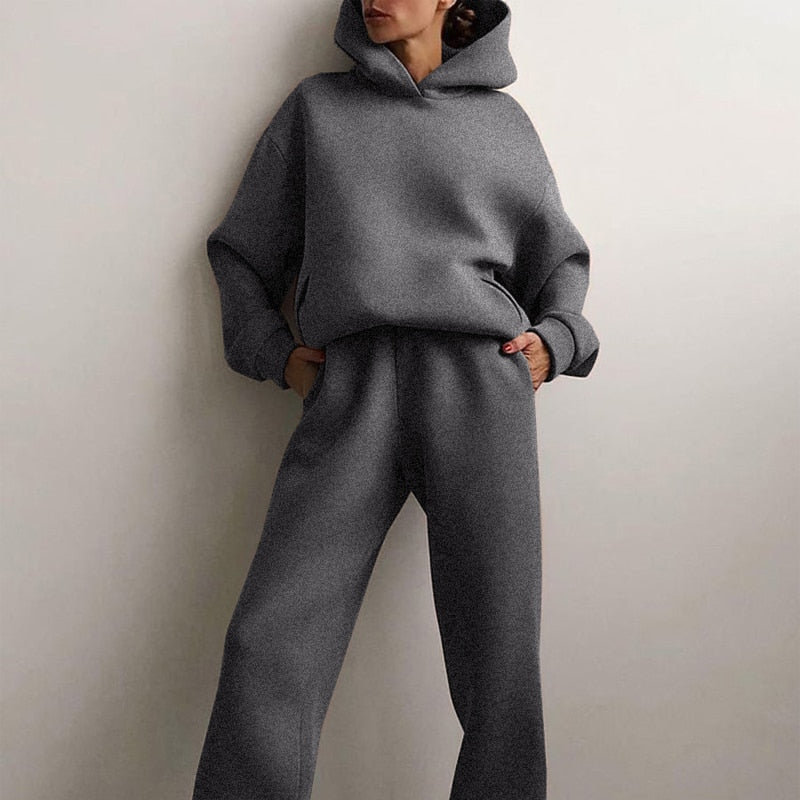 Damen Jogging-Set Oversized Weiche Baumwolle Kapuze Elastisch