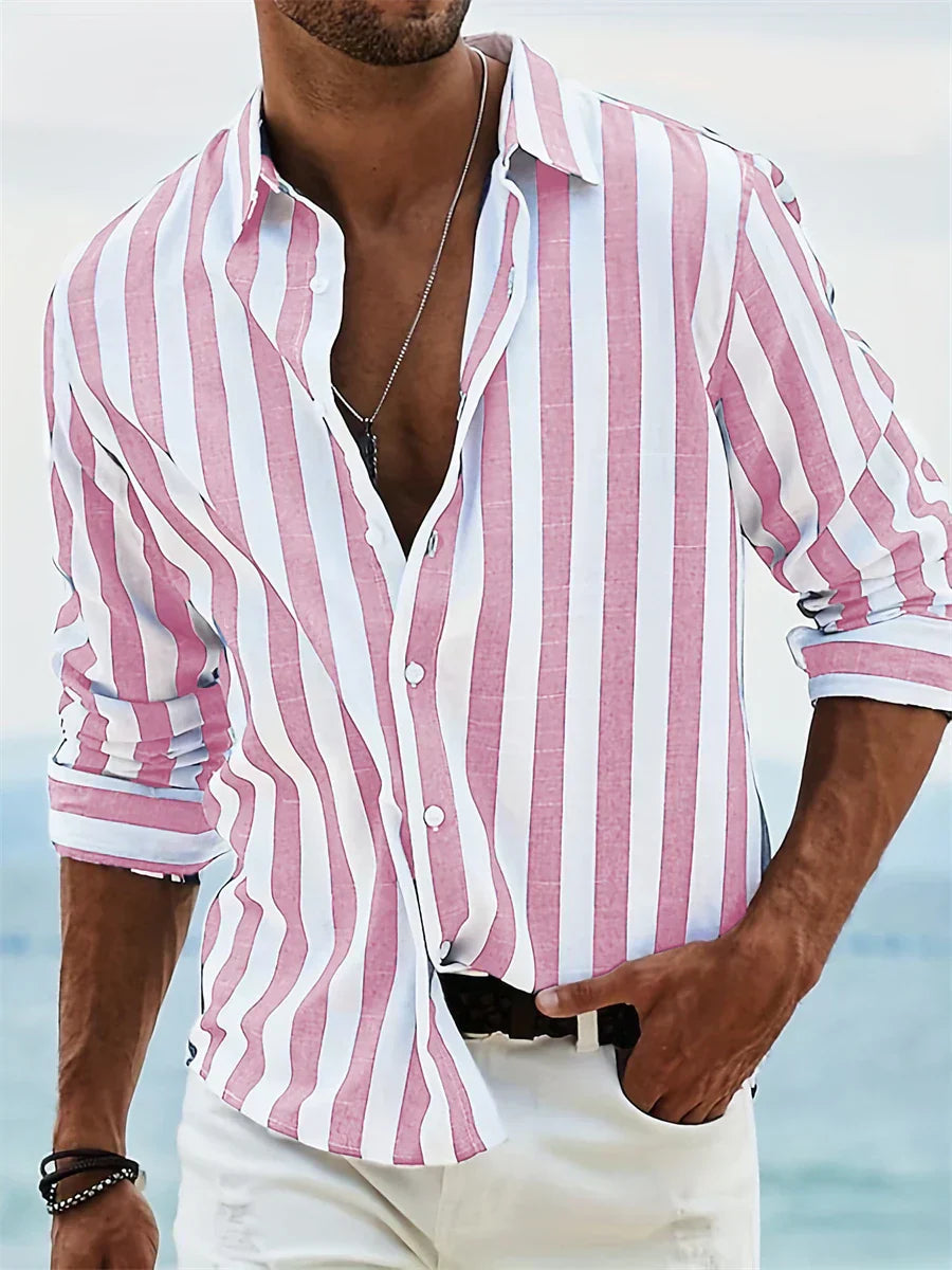 Herren Sommer-Shirt Gestreift Relaxed Baumwolle Blau-Weiß