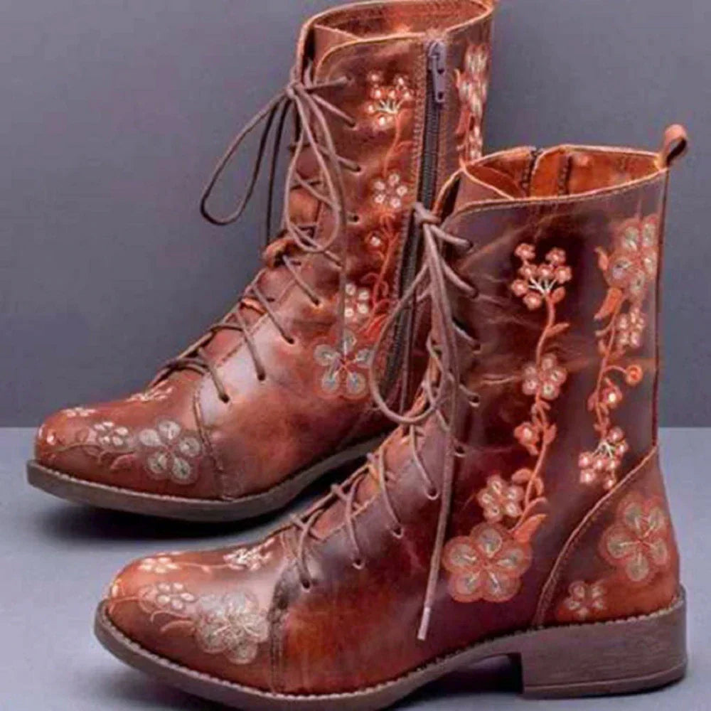 Eveloria Damen Retro-Stiefel Ethnische Stickerei