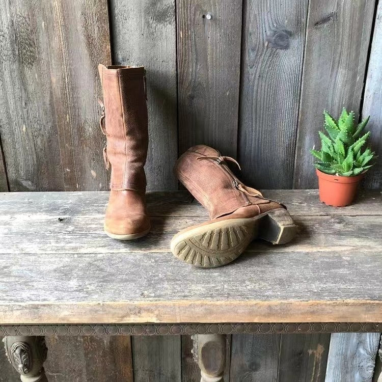 Damen Lederstiefel Reißverschluss