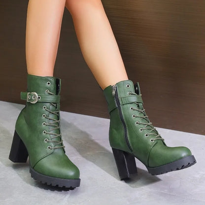 Damen Schnürstiefeletten Schnallendetail - Eveloria