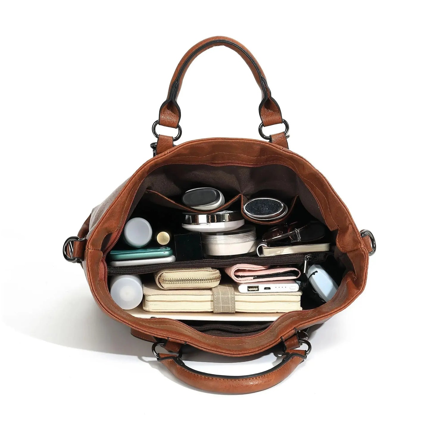 Damen Vintage Tote Tasche Große Kapazität Leder Braun