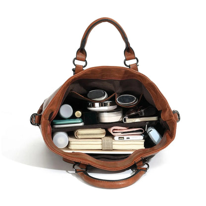 Damen Vintage Tote Tasche Große Kapazität Leder Braun