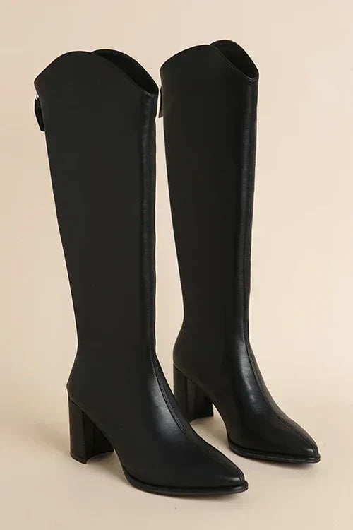Damen Lederstiefel Kniehoch Gummisohle