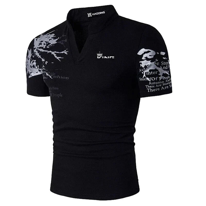 Herren Grafik T-Shirt V-Ausschnitt Weiss