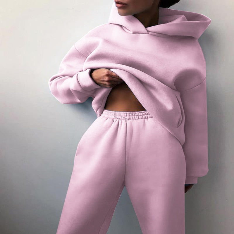 Damen Jogging-Set Oversized Weiche Baumwolle Kapuze Elastisch