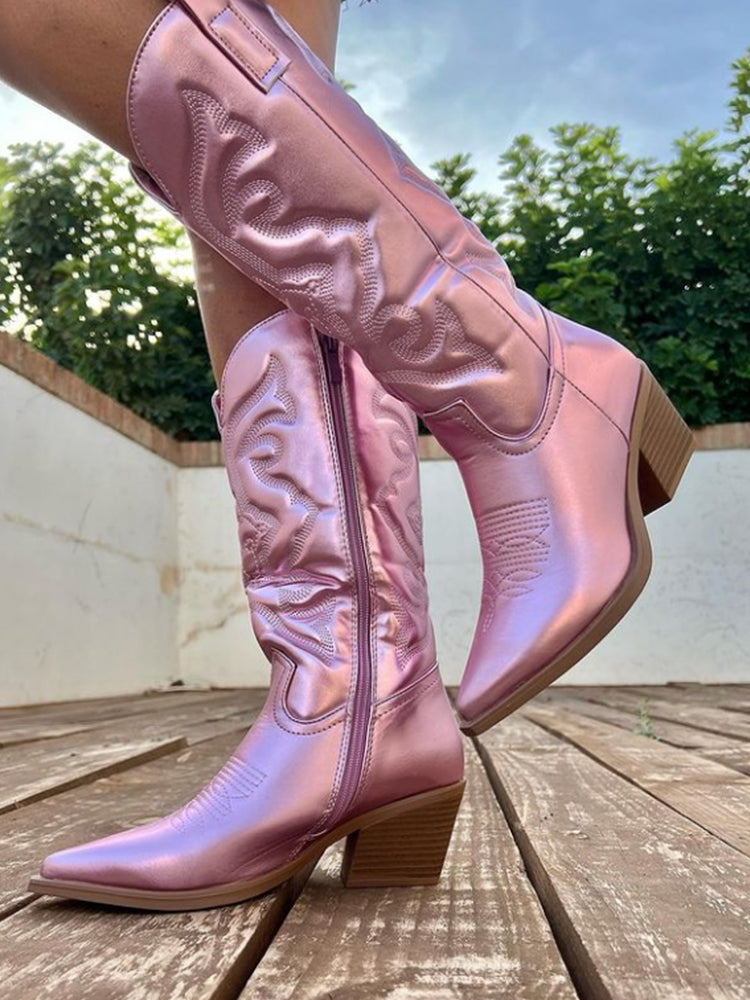 Eveloria Damen Cowboy Stiefel Leder Braun