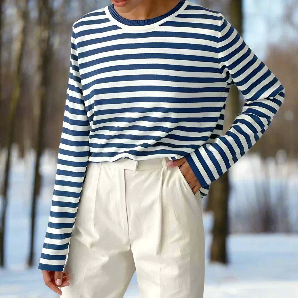 Damen Langarmshirt Gestreift Lässig Weiß/