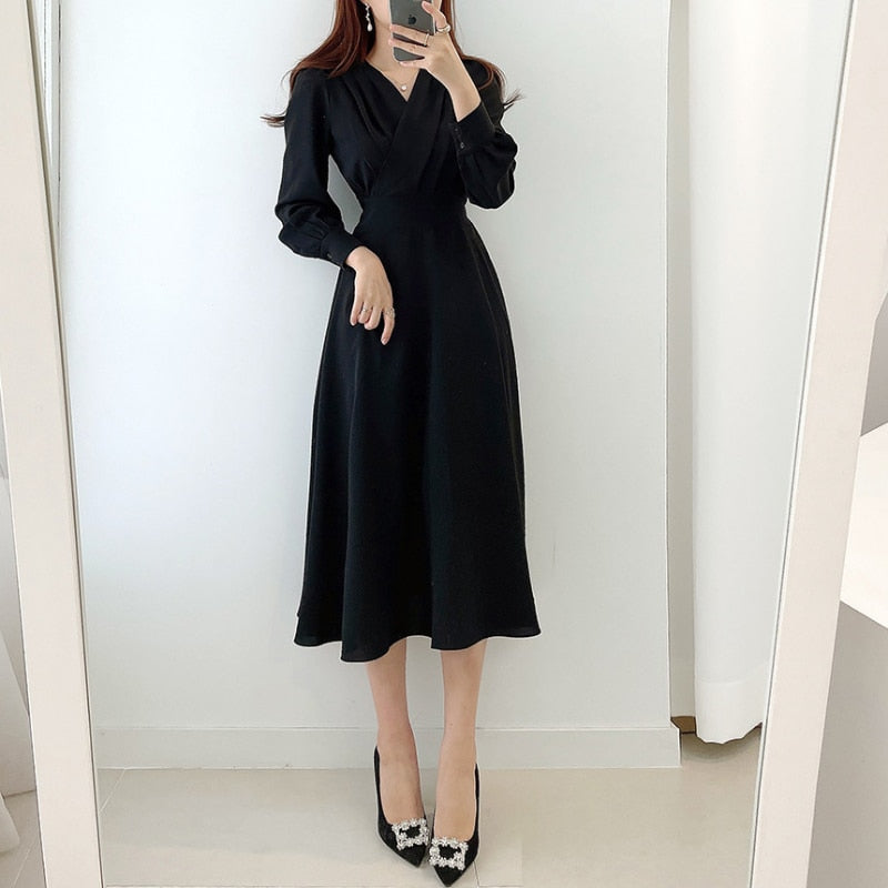Eveloria Damenkleid Puffärmel V-Ausschnitt A-Linie