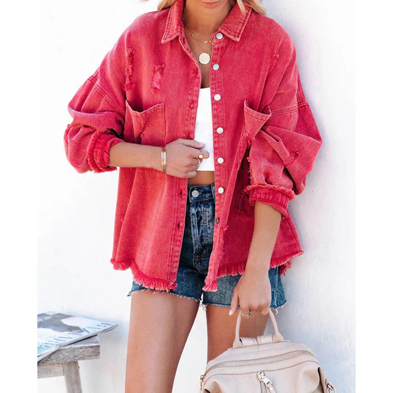 Damen Jeansjacke Denim Used Look Blau