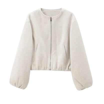 Damen Cropped Bomberjacke Kurz Reißverschluss Langarm Uni-Design