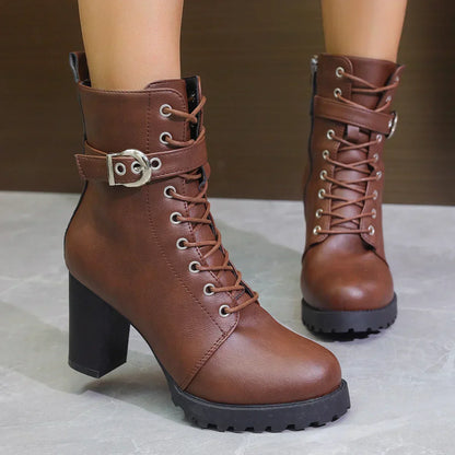 Damen Schnürstiefeletten Schnallendetail