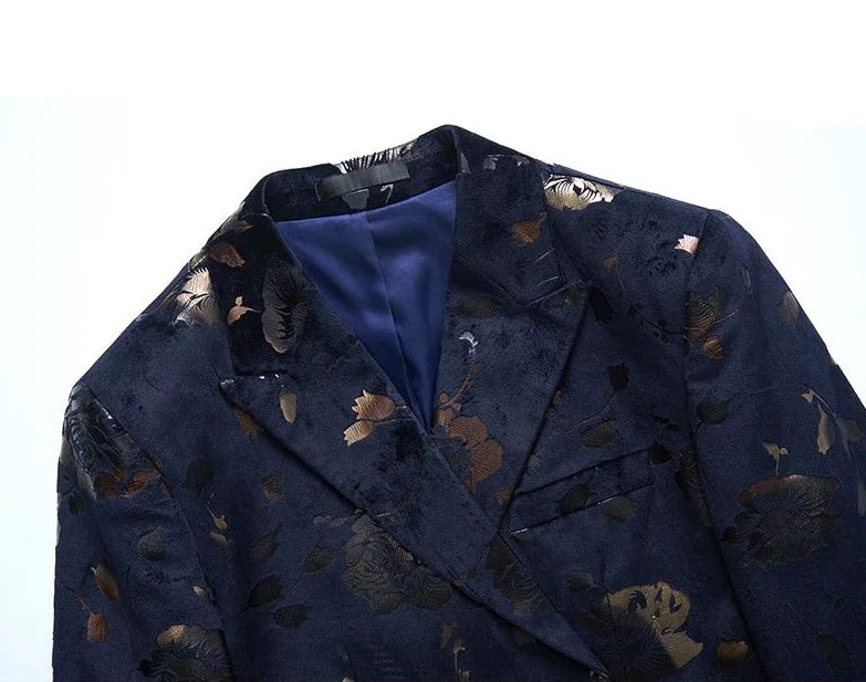 Herren Blazer Floralmuster Wollblazer Anthrazit