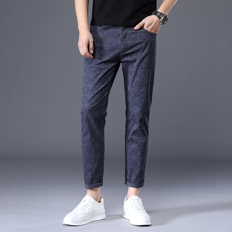 Herren Slim Fit Hosen Kariert Freizeit