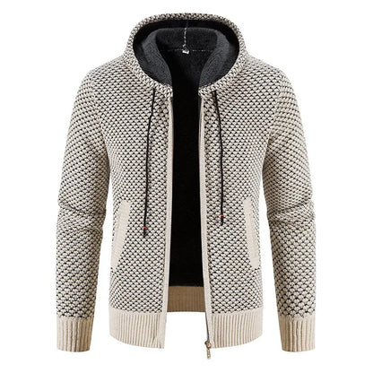 Herren Strickjacke mit Kapuze Reißverschluss Schwarz - Eveloria