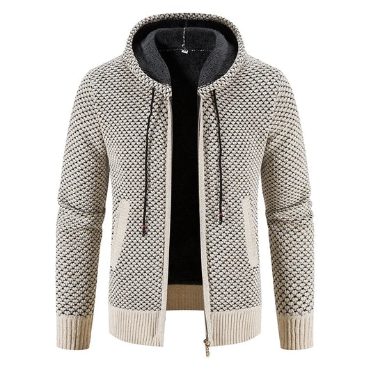 Herren Strickjacke mit Kapuze Reißverschluss Schwarz - Eveloria