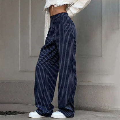 Eveloria Damen Stoffhose Streifen Baumwolle