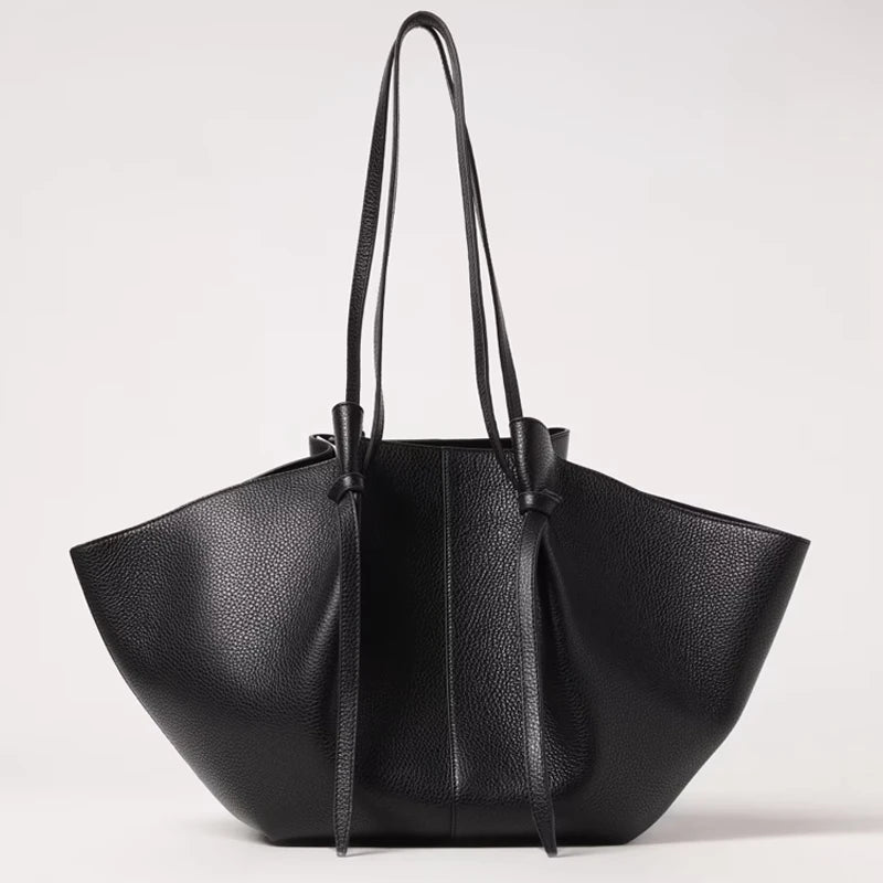Damen Große Tote Tasche Leder Schleifendetail Lange Henkel