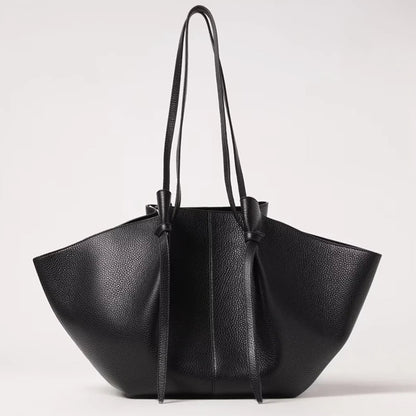 Damen Große Tote Tasche Leder Schleifendetail Lange Henkel